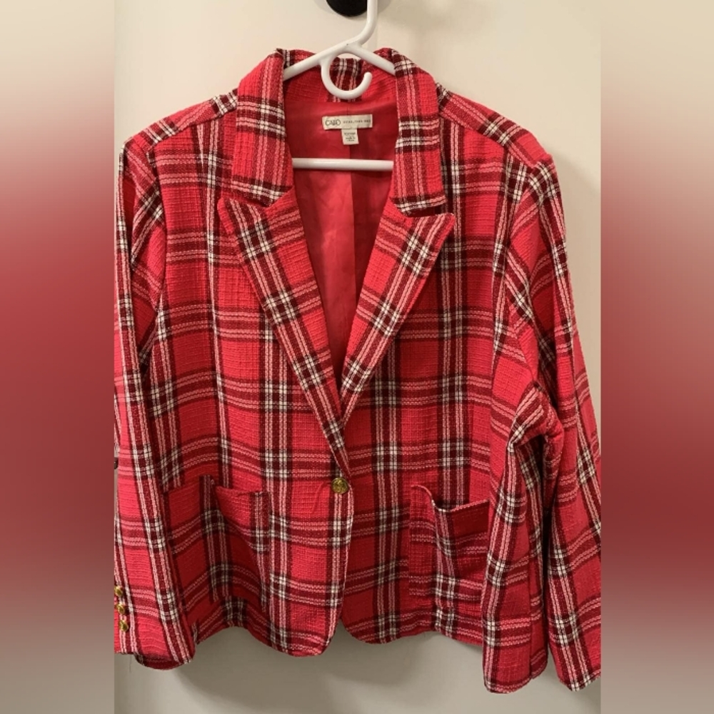 CATO Pink and White Plaid Blazer Size 22/24W